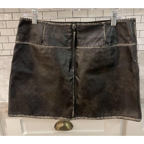 Isalis Skirt Womens Large Black Faux Leather Mini Zip Pocket Lined Moto Boho - Picture 2 of 11